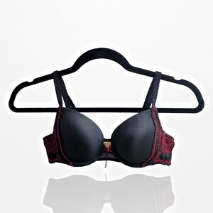 Gilligan & O'Malley Meshy & Lacey Full Coverage Black & Red Push-Up Bra Size 34A
